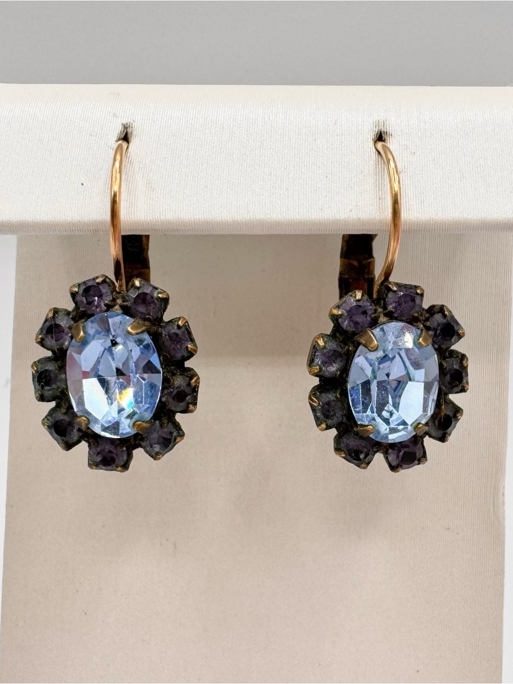 Vintage Liz Palacios Blue Crystal Halo Drop Earrings Signed Romantic Feminine